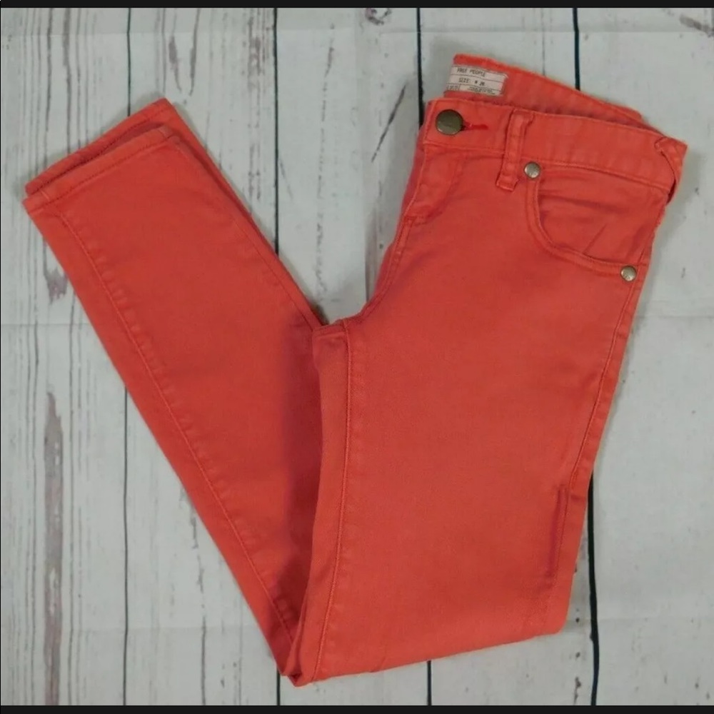 Free People Coral Orange Skinny Jeans - Size 26